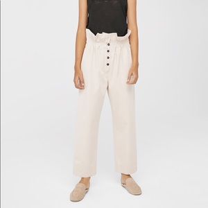 Mango Organic Cotton Ruched Waist Trousers in Ecru